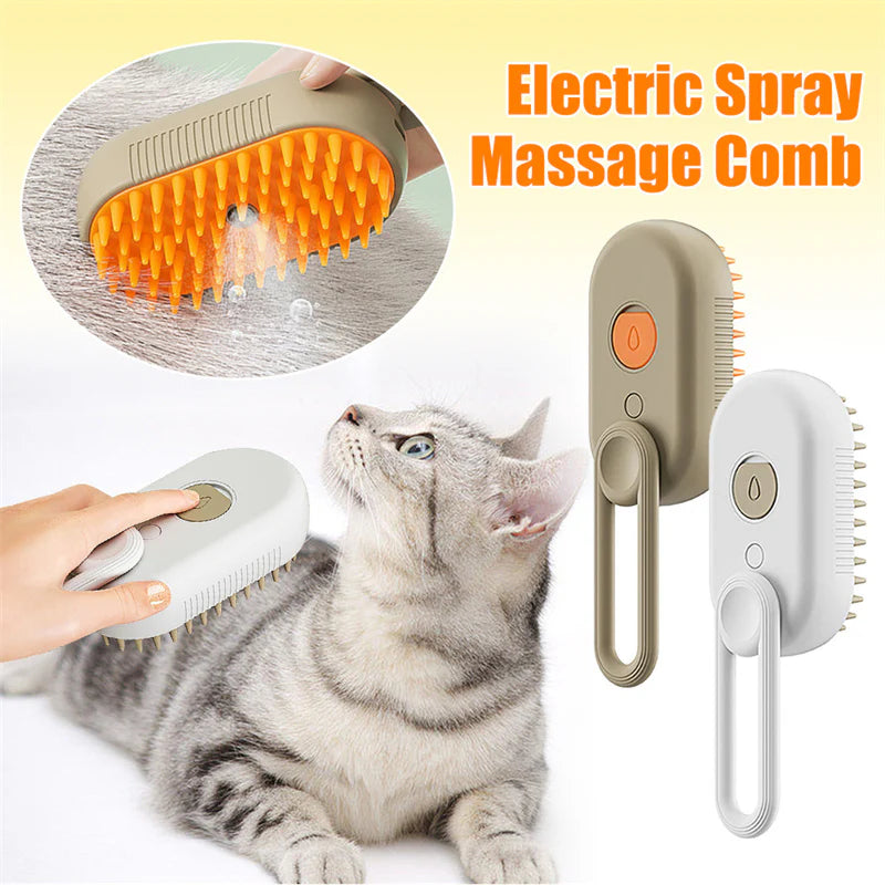 Brosse Vapeur Apaisante 3-en-1 pour Chats et Chiens.